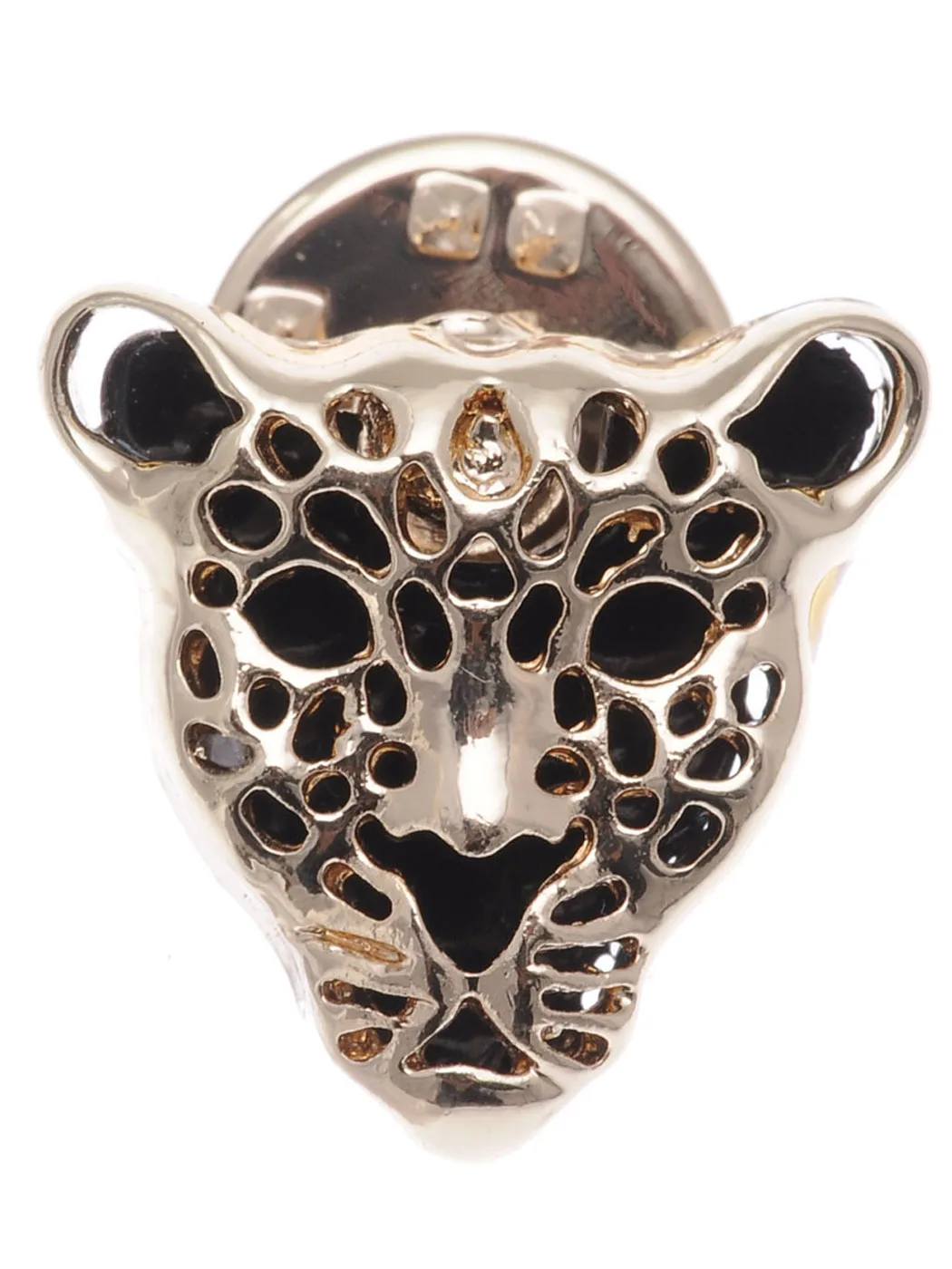 

Contemporary Inspired Golden Tone Black Enamel Leopard Face Pin Brooch