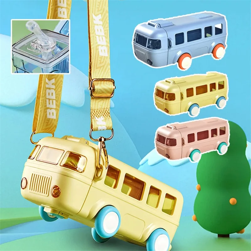 With Straw For Kids School Bus Shaped Tritan Plastic Bpa Fre