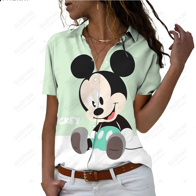 

New Women's Short Sleeve Shirt Summer Loose Casual Women's Short Sleeve Button Cardigan Disney 3D Printed Breathable Women's Top