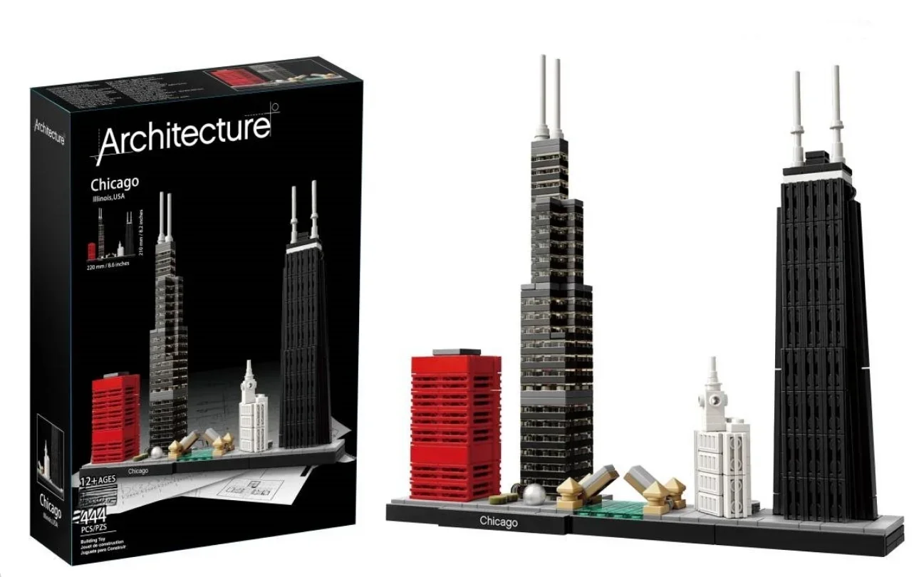 

2023 New 444pcs Architecture Skyline Collection 21033 Chicago Building Blocks Assembly Classic Model Kit DIY Kids Bricks Toys Gi