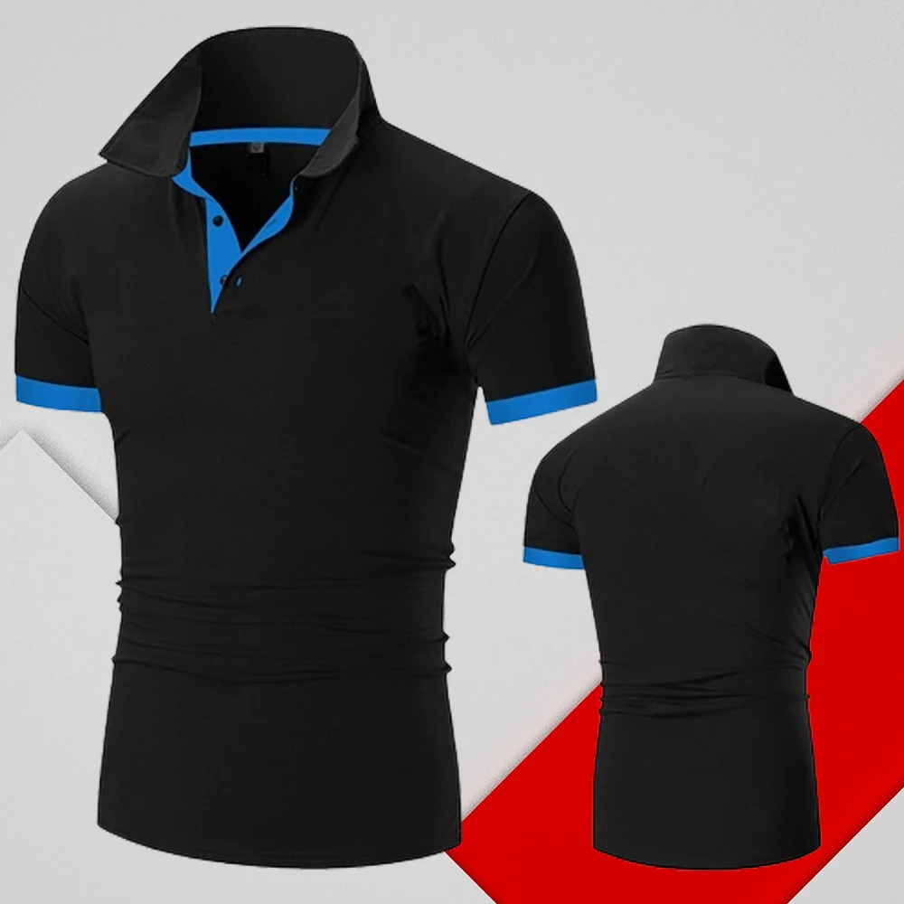 

2023 Summer Casual Polo Shirt Men Short Sleeved Turn Down Collar Slim Fit Sold Color Polos Shirt for Men Plus Size Business Tops