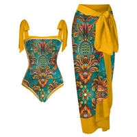 female retro swimsuit one piece with skirt holiday beach dress printed designer bathing suit summer surf wear