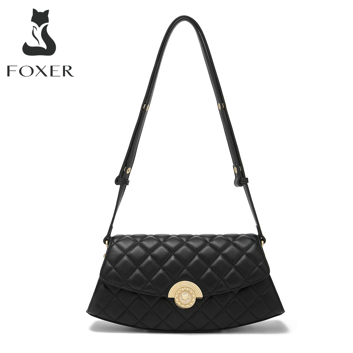 

FOXER Brand Fashion Underarm Bag Women Split Leather Shoulder Bags Luxury Evening Party Saddle Bag Lady Flap Pocket Mini Totes