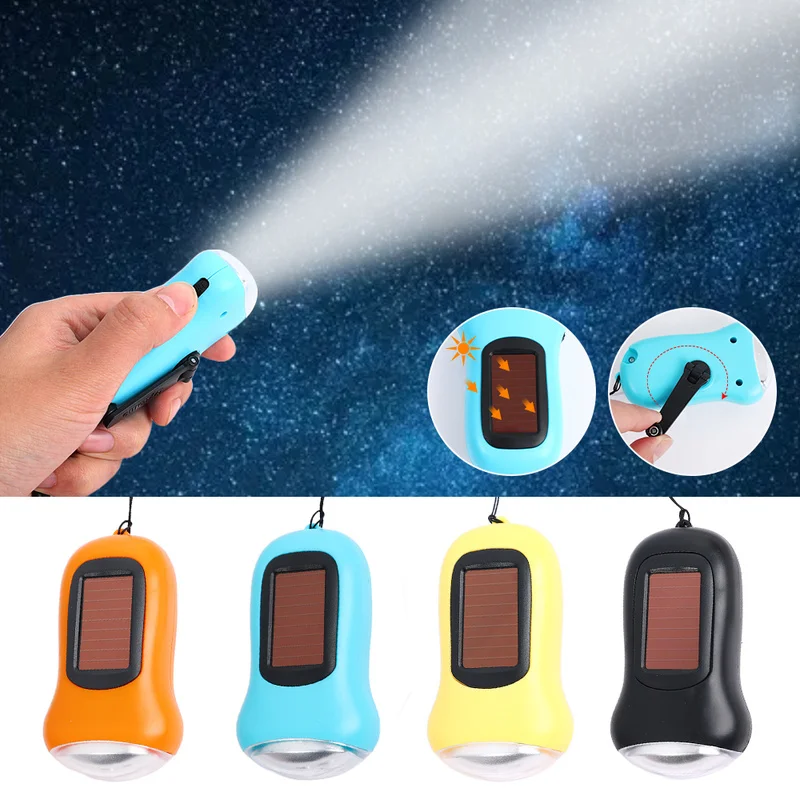 

Mini Solar Powered Hand Crank Flashlight Rechargeable LED Emergency Tent Camping Hiking Torch Light Portable for Outdoors Use