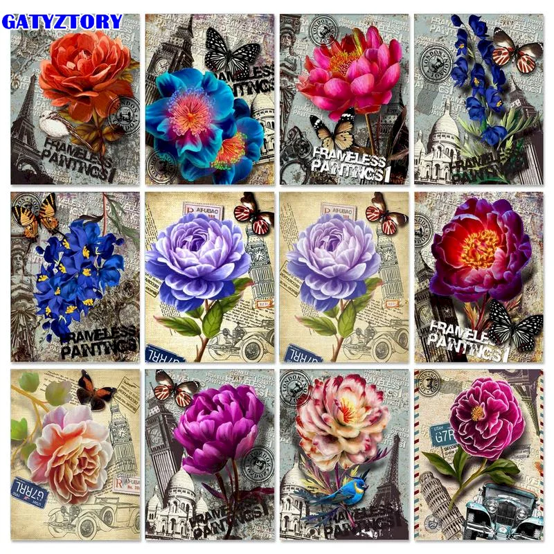

GATYZTORY Flowers Painting By Numbers Butterfly Kits Modern Wall Art Picture By Numbers Diy Gift Canvas Painting For Home Decors