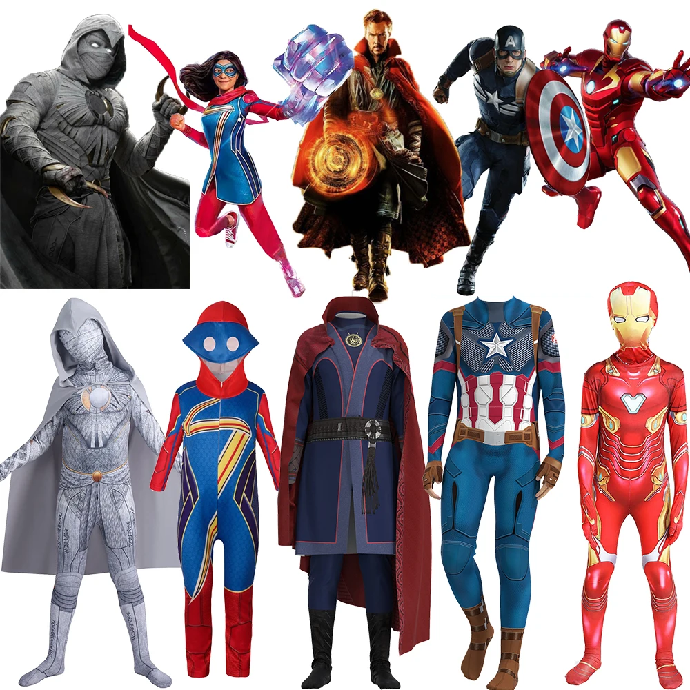 Disfraz de Pantera Negra, Capitán América, Dr.Strange Moon Knight, mono musculoso para niños, fiesta de Halloween