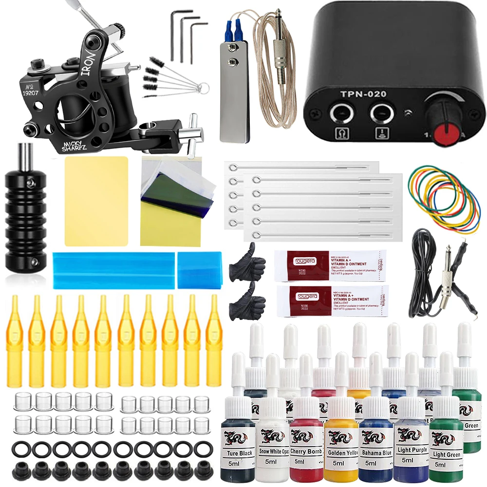 

Tattoo Coils Machine Kit for Beginners Complete Tattoo Set Coil Tattoo Machine Power Supply Foot Pedal Tattoo Ink Supplies