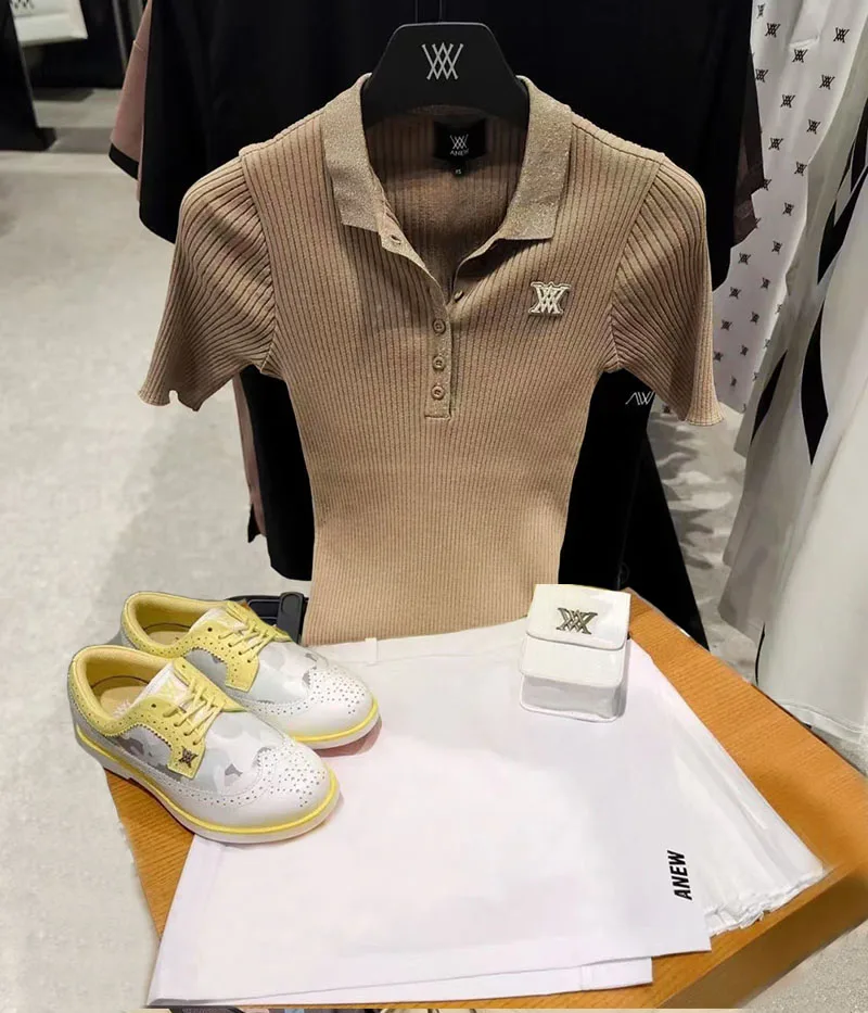 

2022 ANEW Ice-sensing Knitted Women's Suit Summer Fashion Casual Short Sleeve Lapel T-shirt and A-line Skirt Golf Clothing