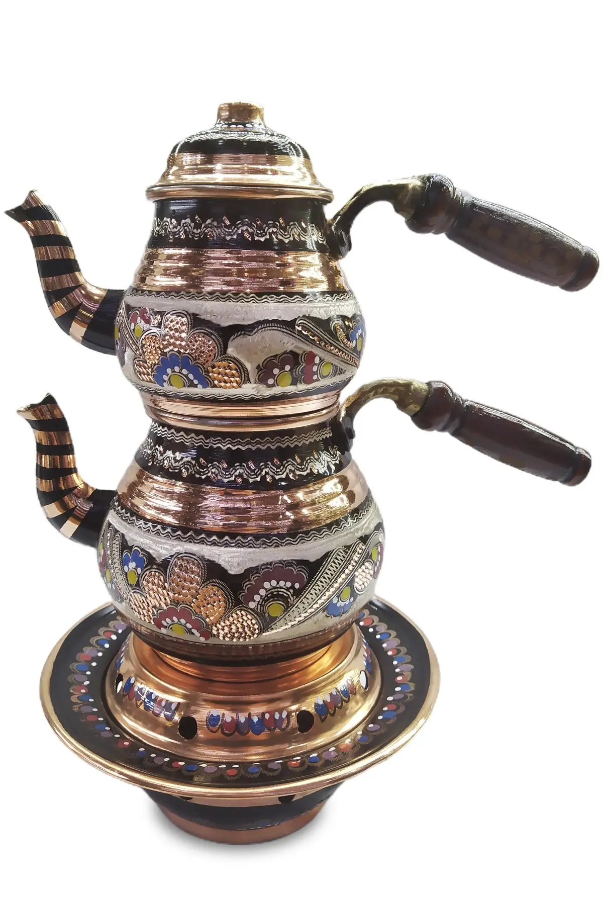 

New Custom Hand Inlaid Copper Teapot Set Ottoman Furnace Bottom Heated Copper Teapot Tea Copper Kitchen Teapot