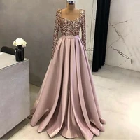 on zhu pink sequins evening dress a line long sleeve sweetheart neck formal party night evening gown elegant vestido de gala