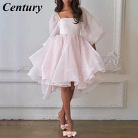 century 34 long sleeves short prom dress organza girl formal gowns for graduation knee length homecoming party dresses 2022