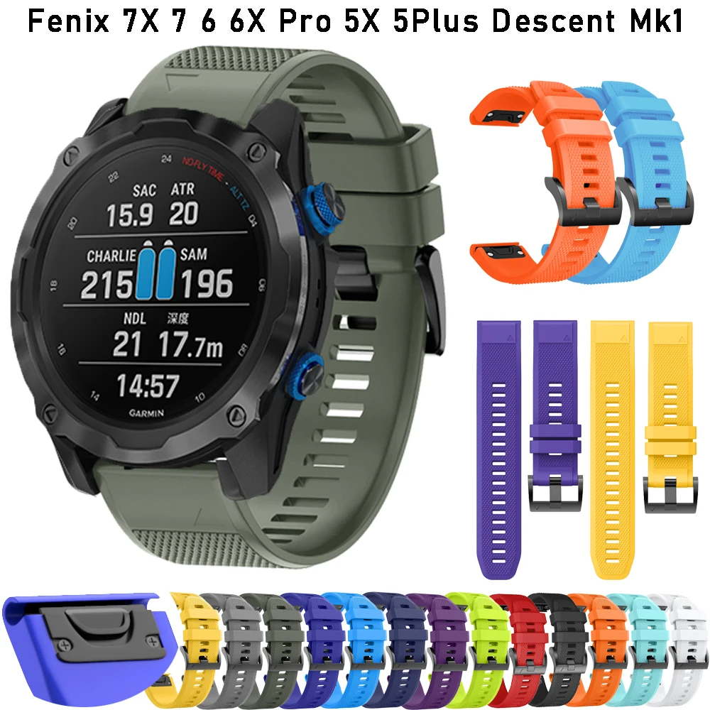 

Silicone Watchband Straps For 26mm Garmin Fenix 7X 7 6X 6 6S Pro Easyfit Wriststrap 22mm Fenix 5 5X Plus MK1 Smartwatch Bracelet