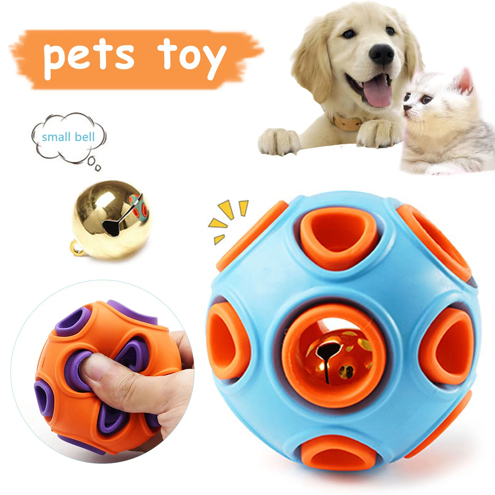 

Резиновый игрушечный мяч для собак, Интерактивная игрушка со встроенным звонком для средних и больших собак, игрушка для домашних животных,...