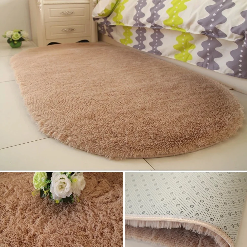 Fashion New 40*60cm Thick Fluffy Rugs Cute Oval Anti-skid Carpet Shaggy Area Rug Home Bedroom Dining Room Floor Mat | Дом и сад