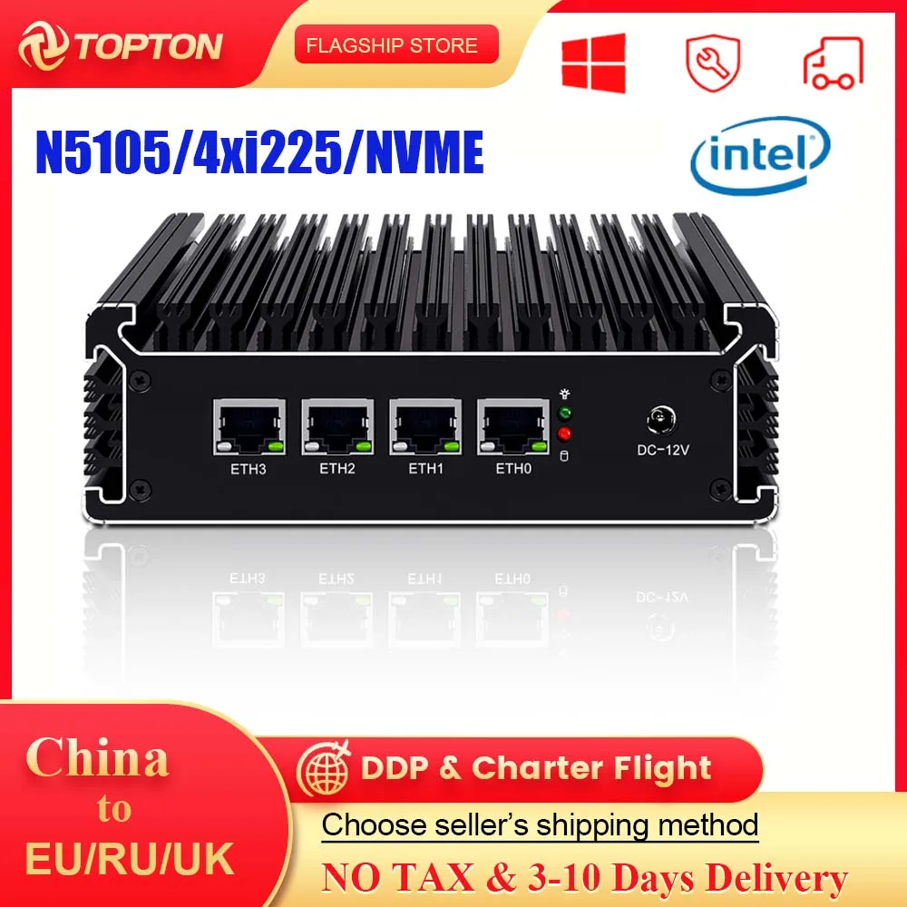 Rugged pfSense Firewall Appliance 4x Intel 2.5G LAN Switch Celeron N5105 2500M i225 Nic Mini Router Server ESXI Fanless Mini PC