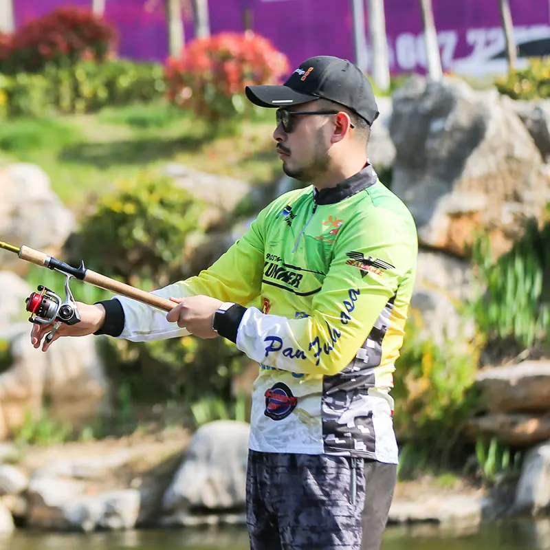 

2023 DIAOLIAN Fishing Shirts Sun Protection Breathable Quick Dry Anti-UV UPF50+ Green Lure Stand-up Collar Fishing Jerseys