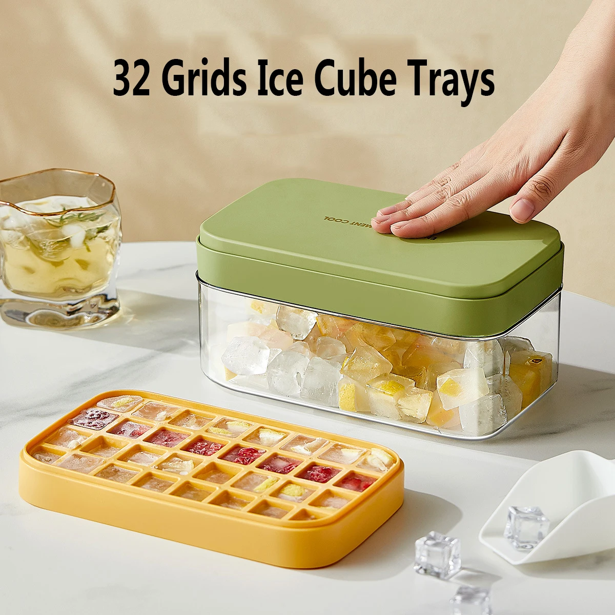 

Лоток для льда с 32 отделениями, необычная быстросъемная форма для кубиков льда, Квадратный Контейнер для кухни, бара, набор для холодных нап...