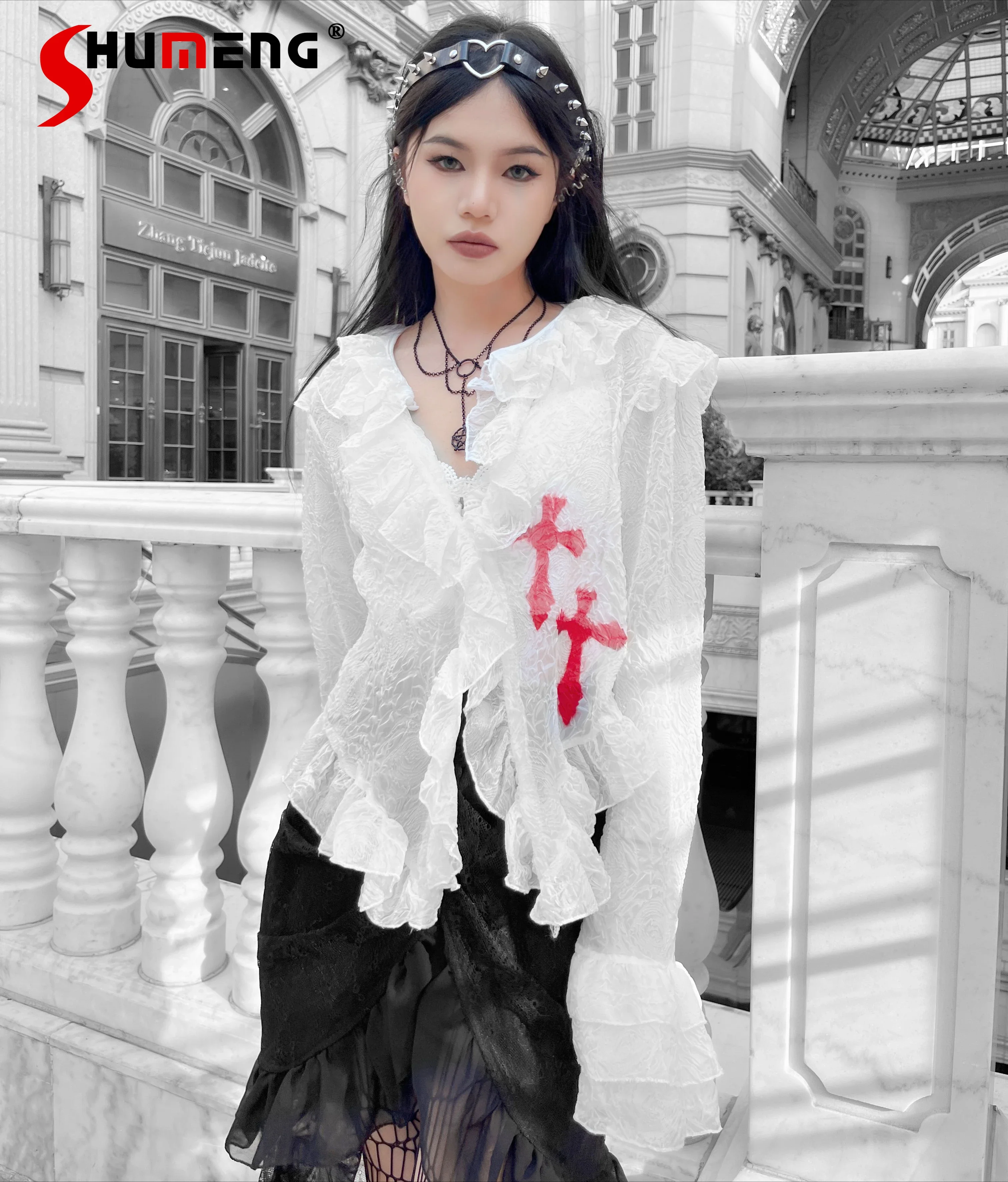 Винтажная белая рубашка с длинным рукавом в стиле панк уличная одежда для