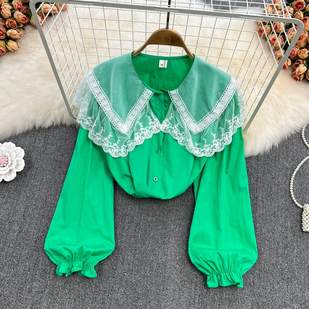 

Spring 2022 Fashion Lace Doll Collar Shirt Women's Long Sleeve Versatile Age Reducing Shirt Sweet Big Lapel Top