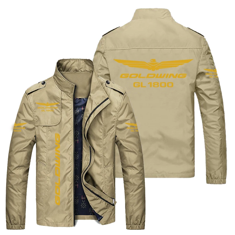 2022 new spring and autumn trend men's jacket outdoor sports fashion printing gold wing license plate logo long-sleeved jacket o