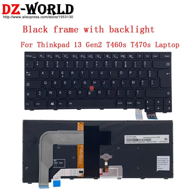 Azerty клавиатура с французской подсветкой для ноутбука Lenovo Thinkpad 13 Gen2 T460s T470s T460p T470p