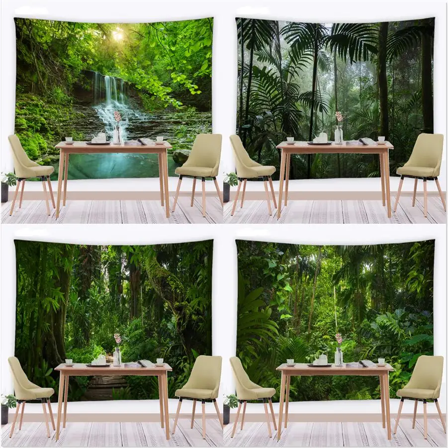 

3D Natural Tapestry Summer Tropical Rain Forest Palm Tree Waterfall Scenery Wall Hanging Home Decor Wall Tapestry TableCloth