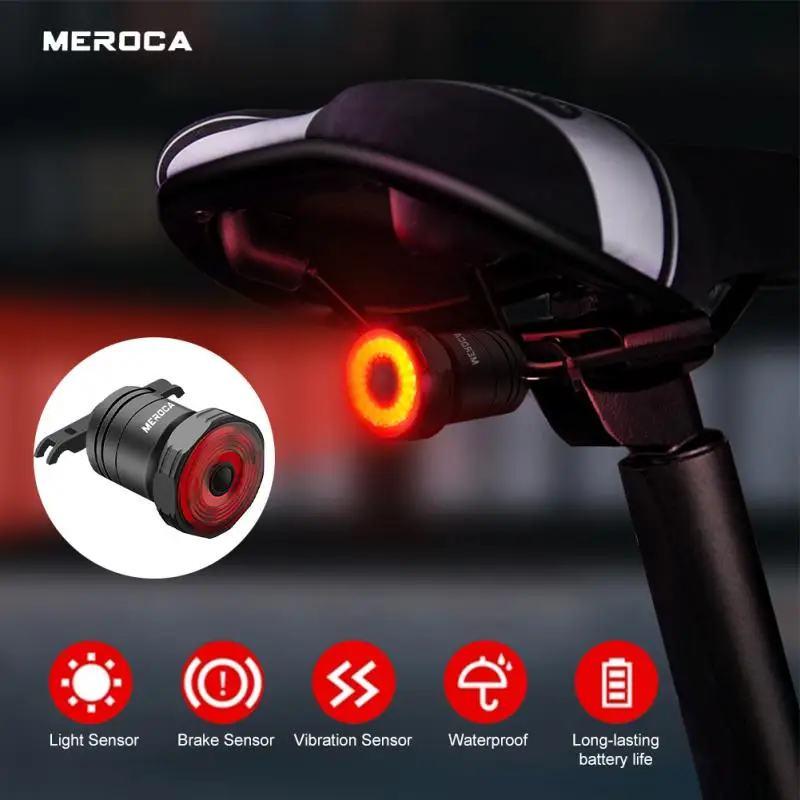 

MEROCA Intelligent Brake Sensing Tail Light Rechargeable Powerful Bike Lamp LED COB Bicycle Rear Bicycle Taillight Warning Light