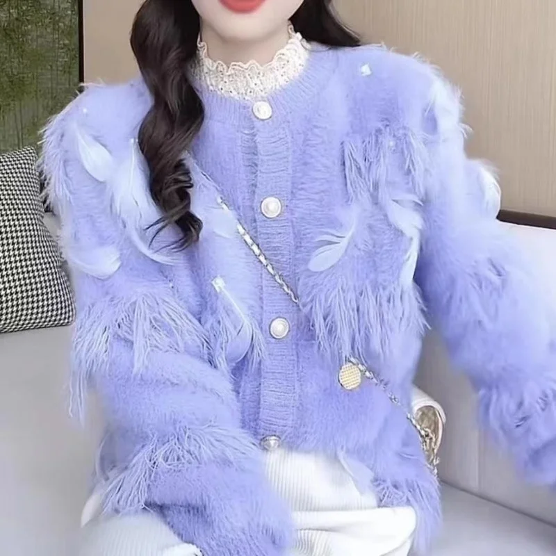 

Temperament Fashion Imitation Mink Velvet Sweater Women Autumn and Winter Long Sleeve Slim Women O-Neck Jumpers