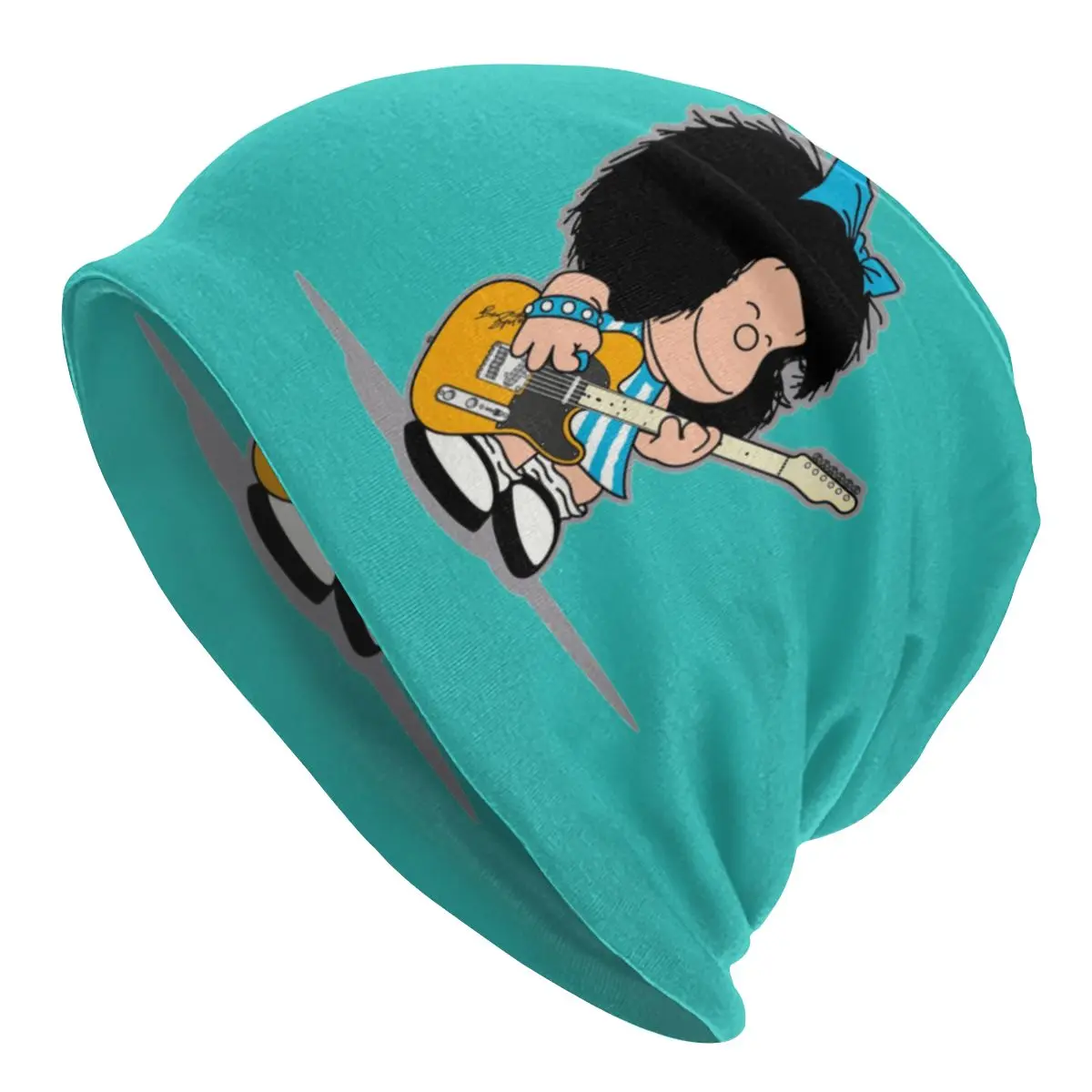 

Зимняя Теплая Вязаная Шапка чепчик унисекс Mafalda, черепа для игры в ее гитаре, облегающие шапки, шапки для взрослых Quino Kawaii, облегающие шапки, Л...