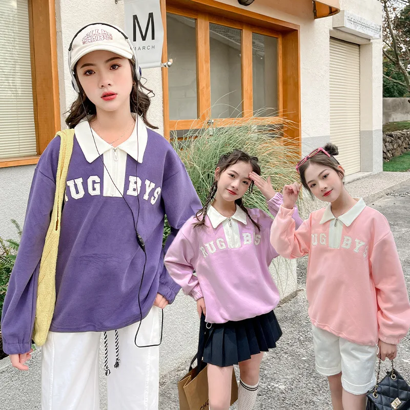 

2023 Spring New Children's Clothing Girls' Embroidered Cloth Sweater Flips top t-shirt