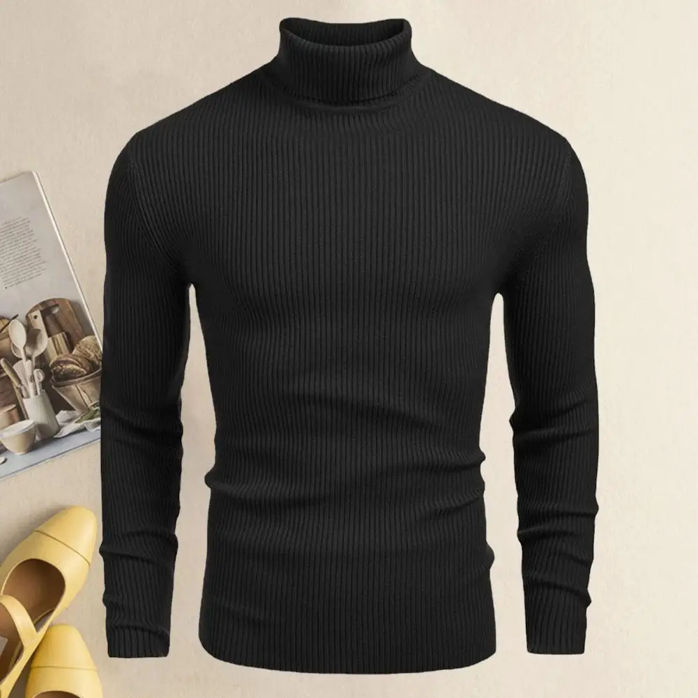 

Knitted Sweater Stylish Men's High Collar Sweater Warm Knitted Texture Slim Fit Anti-pilling for Fall Winter Fashion Long