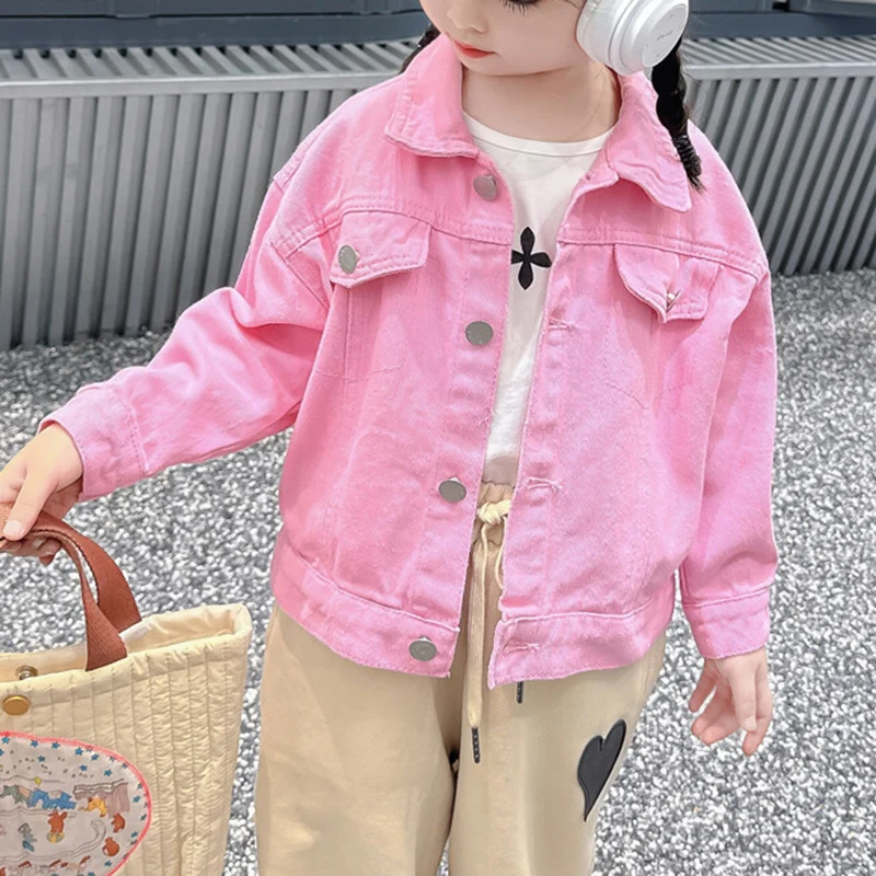 

Girls pink denim jacket with three-dimensional spring and autumn jacket back, new European and American fashion 5y 6y 7y 8y