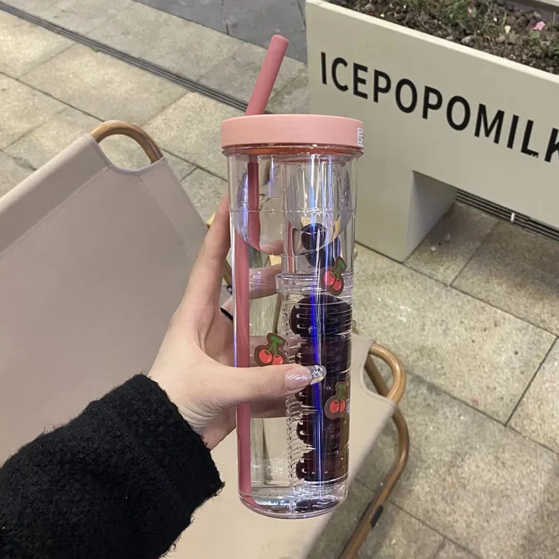 

800ml Filter Water Bottle With Straw Lid Plastic Outdoor Water Cup Straw Bottle Sport Protein Powd Drinkware Juice Tea Cup