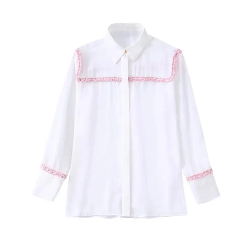 

Новые женские рубашки 2022, модная простая повседневная Прямая рубашка с круглым вырезом и карманами, топы, женские элегантные шикарные Молодежные рубашки