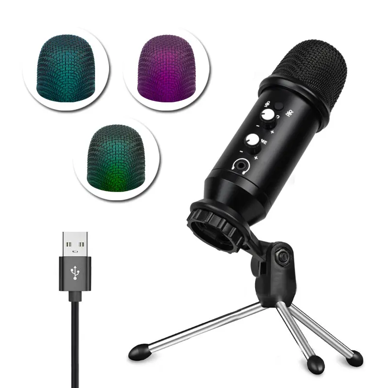 

Игровой микрофон RGB, настольный микрофон для подкастов, микрофон для записи с USB, конденсаторные игровые микрофоны для ПК