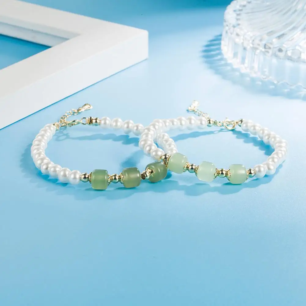 

Beaded Bracelet Stylish Simple Vintage Luxury Three Jade Pearl Bracelet for Women Charm Bracelet Jewelry Gift