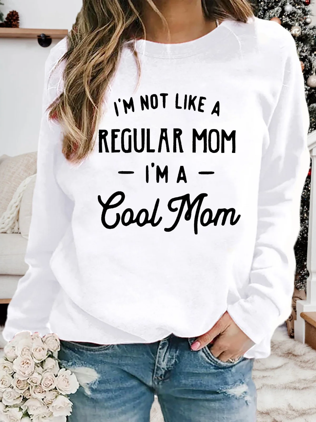 

High Neck I Am A Cool Mom Print Ladies Autumn New Striped Commuter Long-cuffed Trendy Clothing Raglan Tops