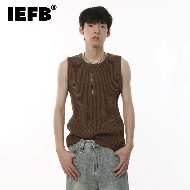 

Мужская одежда IEFB, пуловер, вязаный жилет, повседневный мужской пуловер без рукавов с круглым воротником, вязаный Топ, осень 2023, новая мода 9C2035