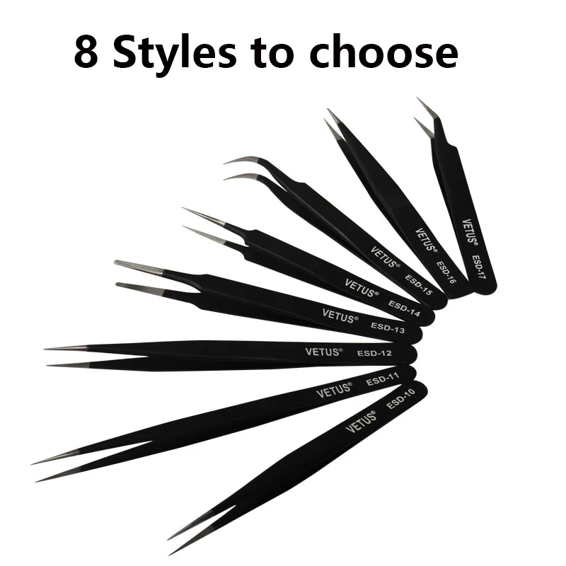 

1pc Vetus High Precision ESD 10-17 Tweezers Anti Static Mink Eyelash Grafting Flowering Essential Tweezers Eyelash Makeup Tool