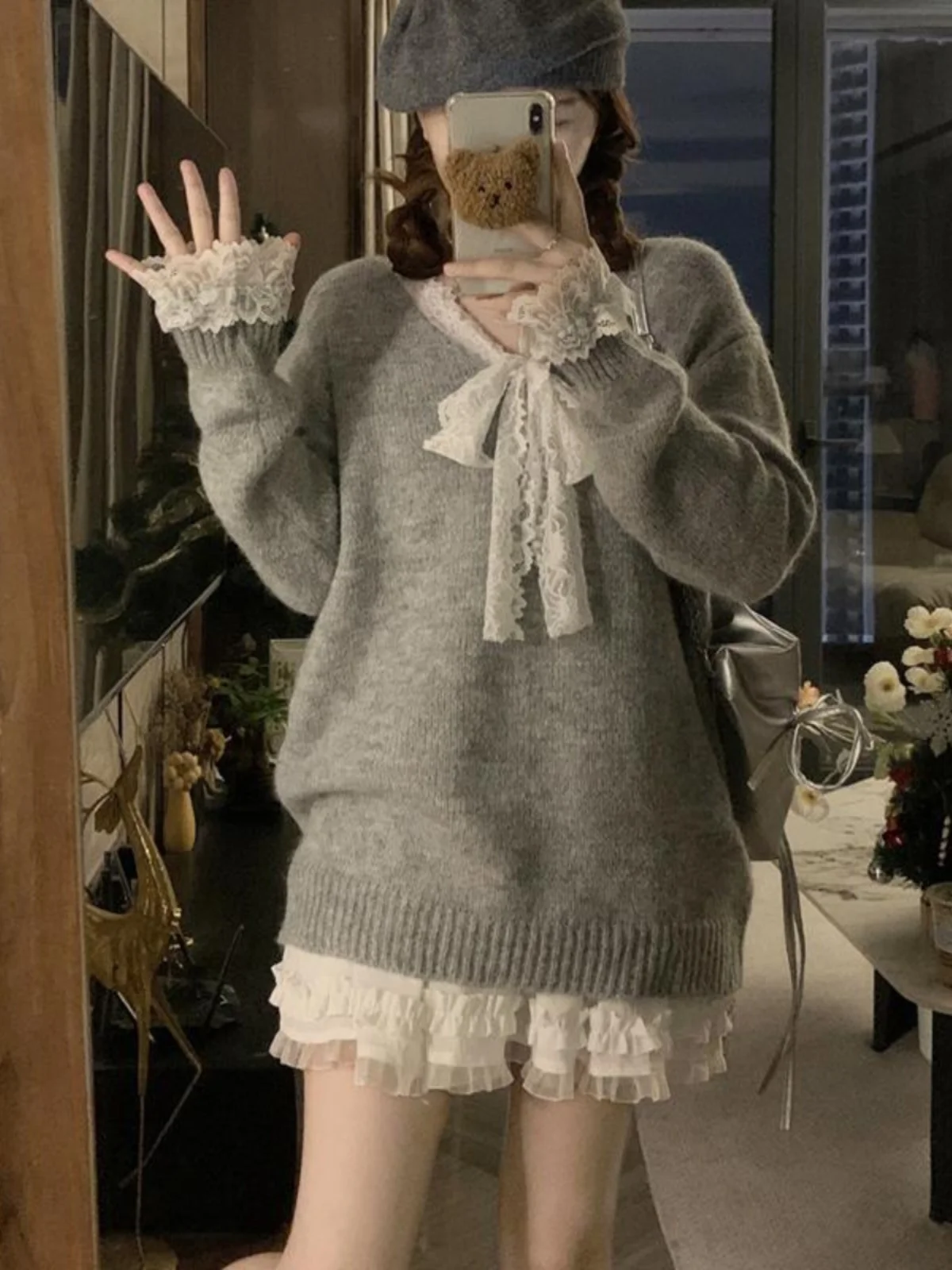 Женская одежда больших размеров новинка осени 2024 кружевной лоскутный свитер с