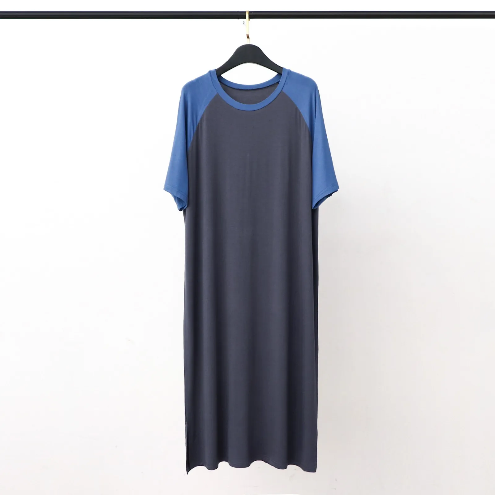 

Male Raglan Sleeve Color Block Robe Short Sleeve Pajama Dress Comfortable High Elastic Homewear