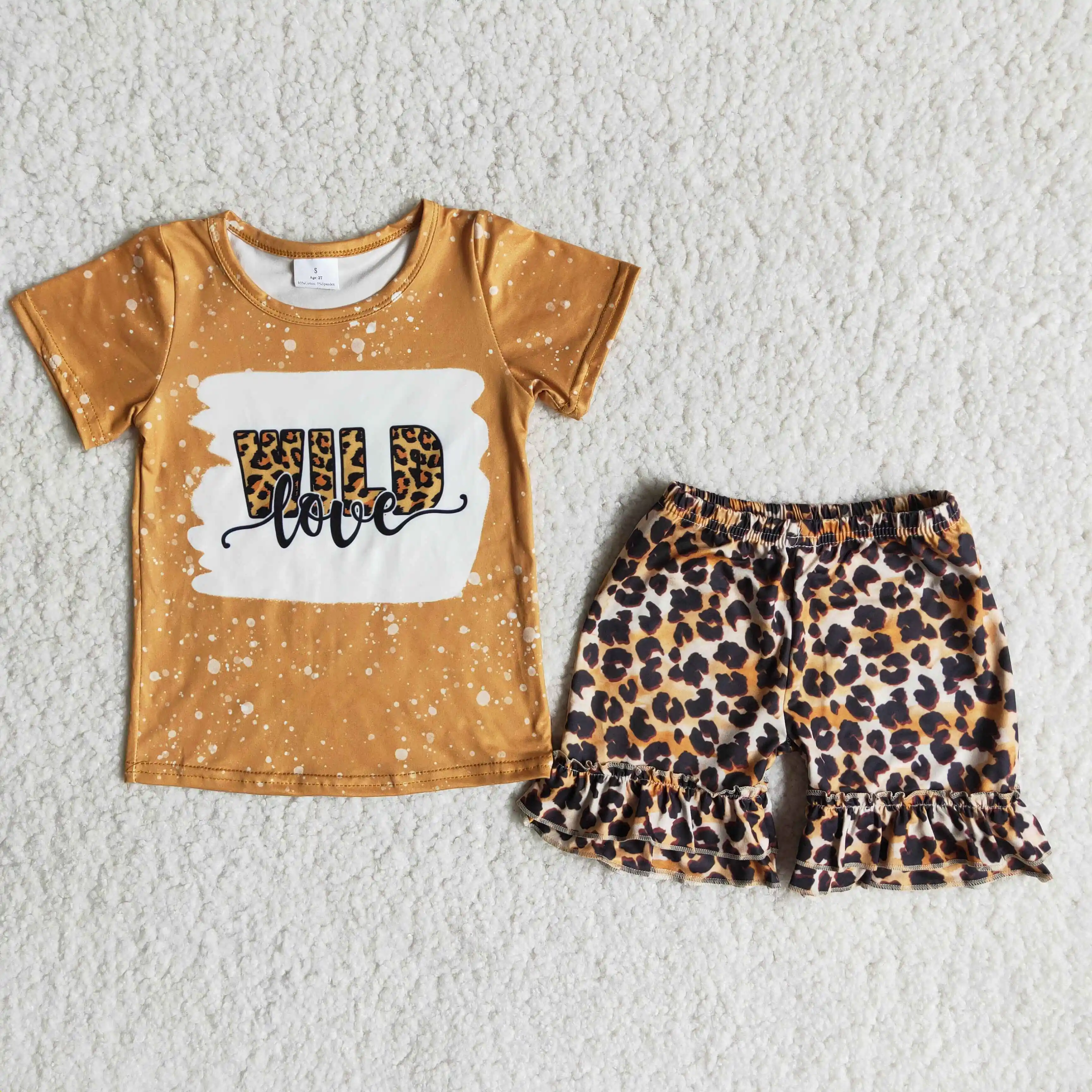 

High Quality RTS NO MOQ Girls Summer Toddler Clothes Boutique Baby 2PCS Sets Kids W​ild Leopard Outfits
