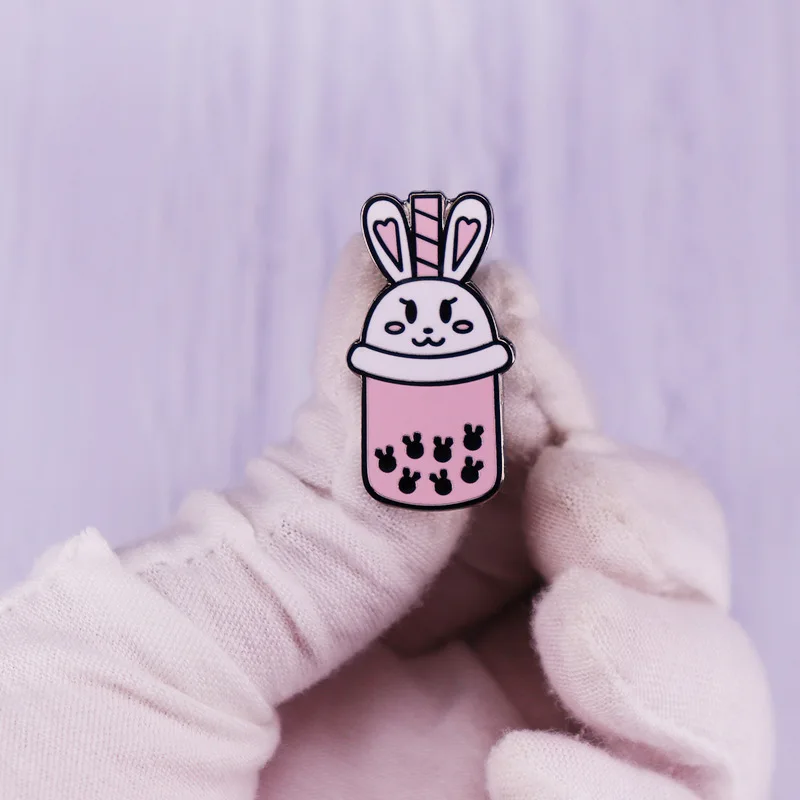 

Cartoon Bunny Pearl Milk Tea Hard Enamel Pin Kawaii Rabiit Boba Tea Metal Badge Brooch for Jewelry Accessory