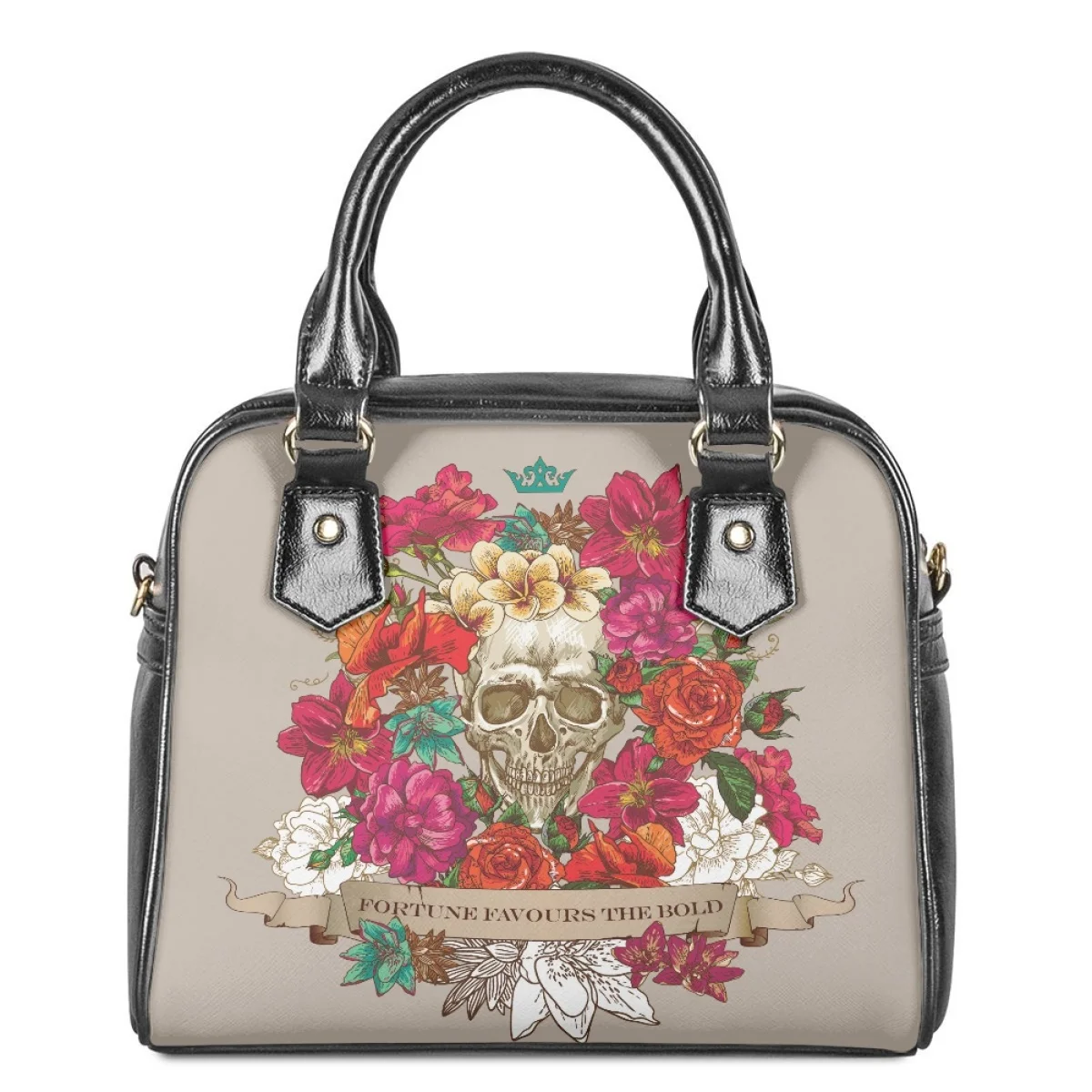 

Skeleton and Flowers Print Design Women Shoulder Bag PU Leather Casual Ladies Handbag Diagonal Sac Portable Girls Crossbody Bags