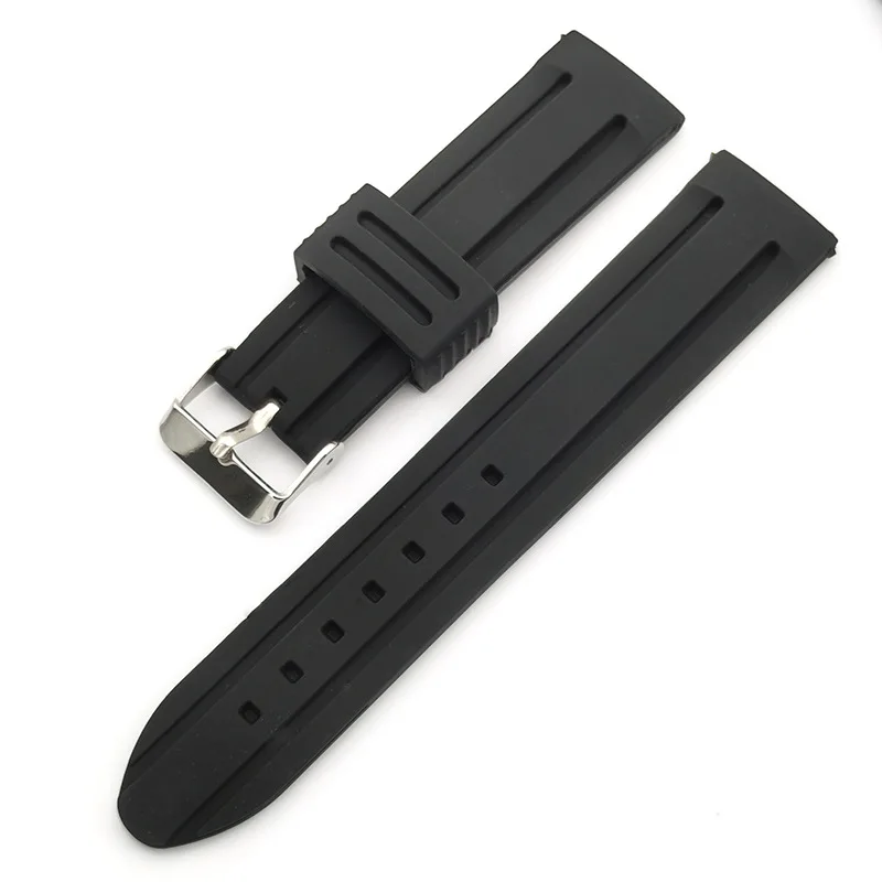 Silicone 20 22 24mm Double Channel Silicone Watch Band Bracelet Watch Strap Waterproof Sports