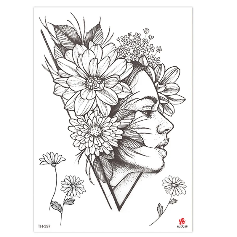 Одноразовые наклейки с искусственными цветами для татуировок черно-белые