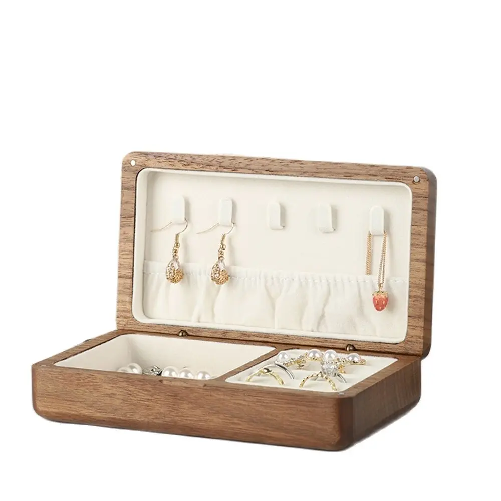 

Шкатулка для драгоценностей из массива дерева, шкатулка для хранения из черного ореха, небольшая, изысканная, портативная, высококачественные серьги, ожерелье, кольцо