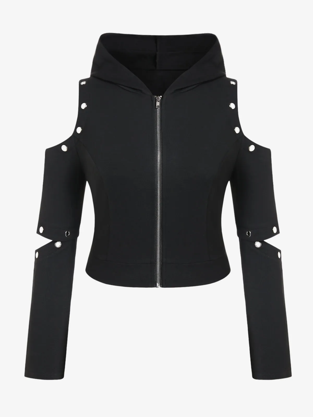 Женская укороченная толстовка с открытыми плечами, на молнии Женская укороченная толстовка с открытыми плечами, на молнии