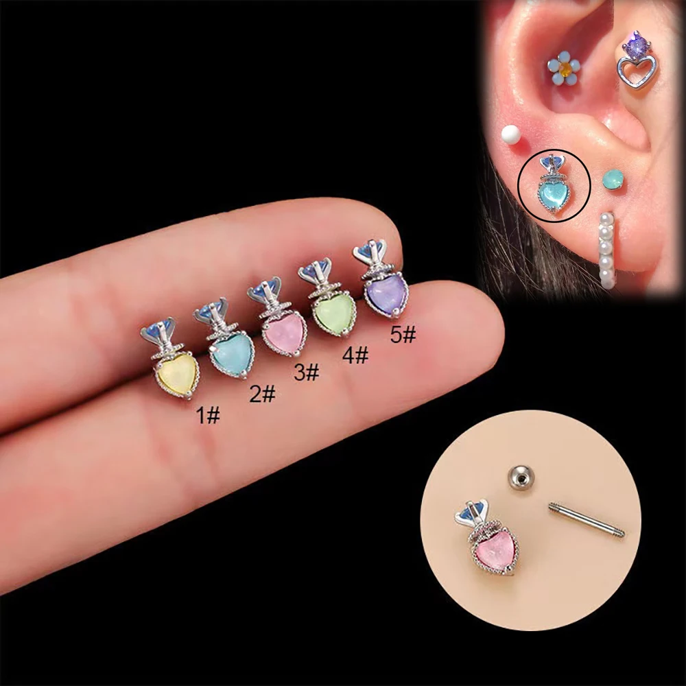 

1Pc Stainless Steel Ear Tragus Cartilage Piercing Earring Heart Shape Stud Helix Cartilage Piercing Jewelry For Women Gift 20G