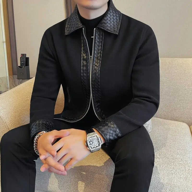 Модные кожаные куртки в британском стиле мужские персонализированные тканые